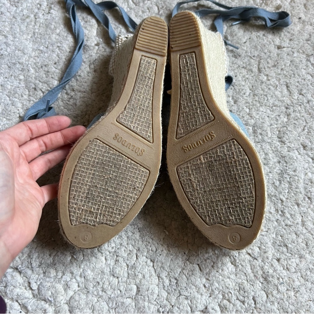 Saludos Light Denim Wrap Ankle Strap Platform Wedge Espadrille Size 8 - Picture 8 of 13